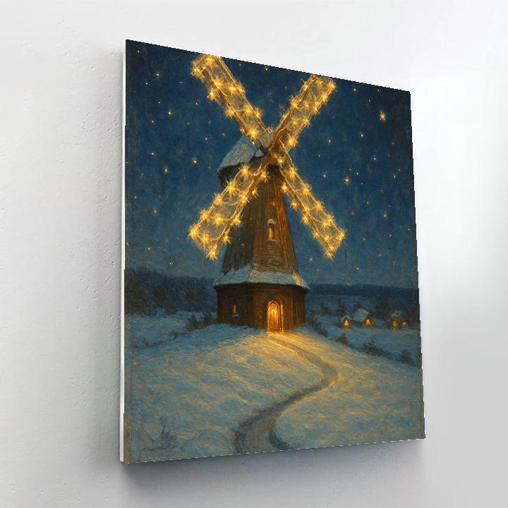Snowy Windmill With Starlit Sails Number painting