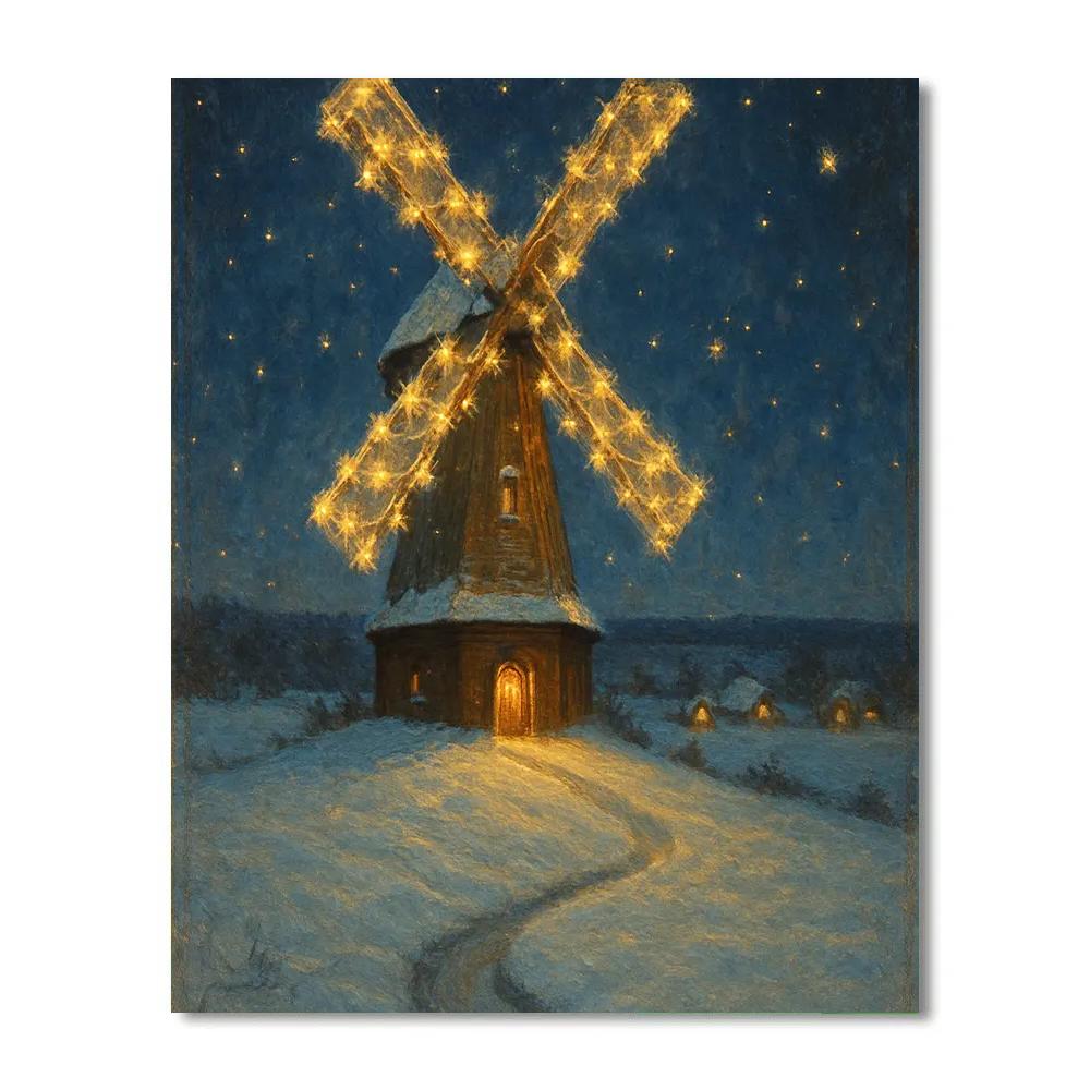 Snowy Windmill With Starlit Sails Number painting