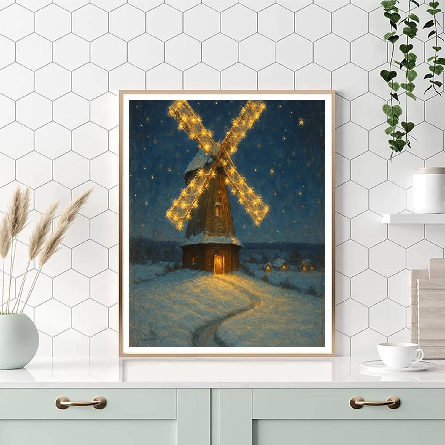Snowy Windmill With Starlit Sails Number painting