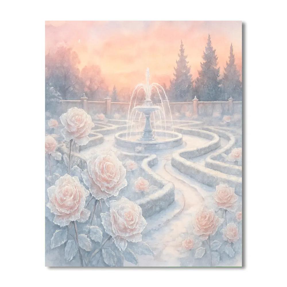 Icy Rose Garden At Winter Sunrise Painting by numbers kit