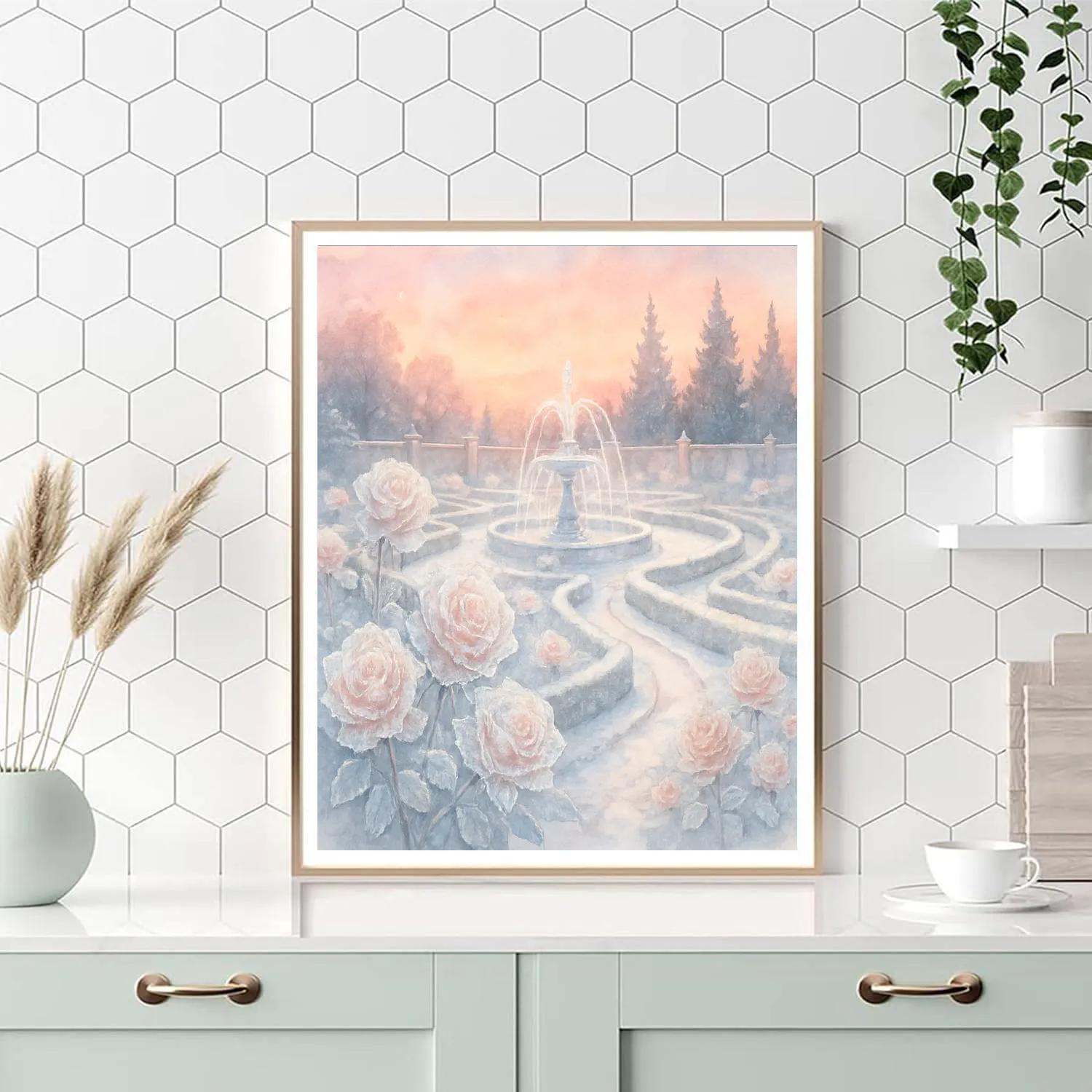 Icy Rose Garden At Winter Sunrise Painting by numbers kit