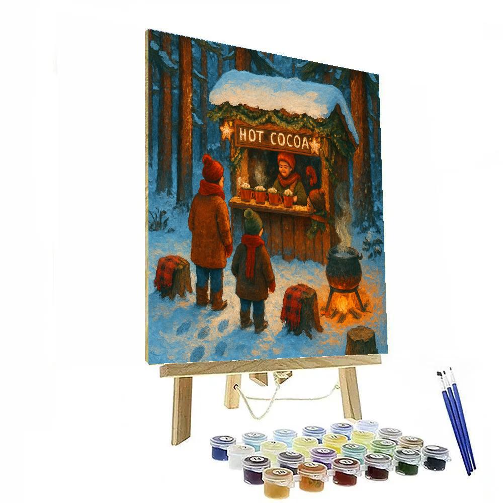 Snowy Forest Hot Cocoa Stand paint by numbers