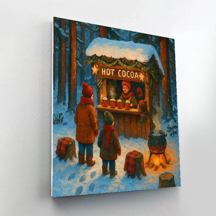 Snowy Forest Hot Cocoa Stand paint by numbers