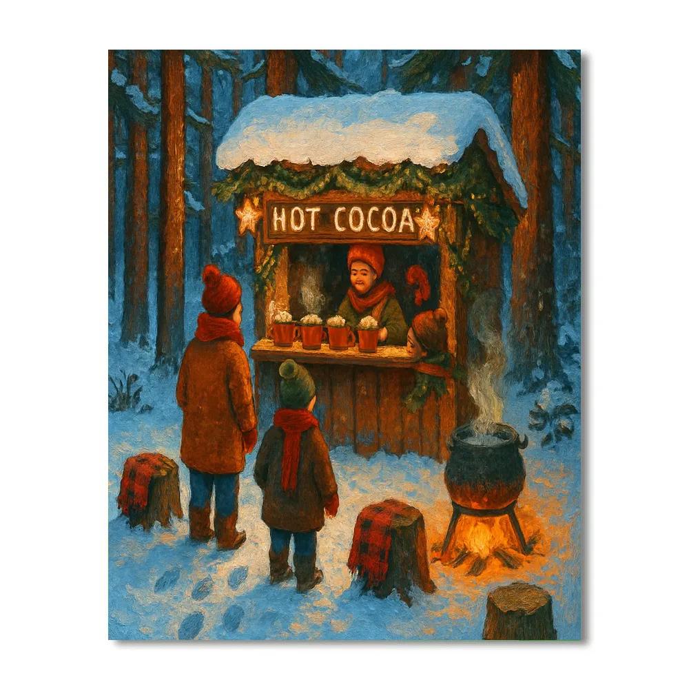 Snowy Forest Hot Cocoa Stand paint by numbers
