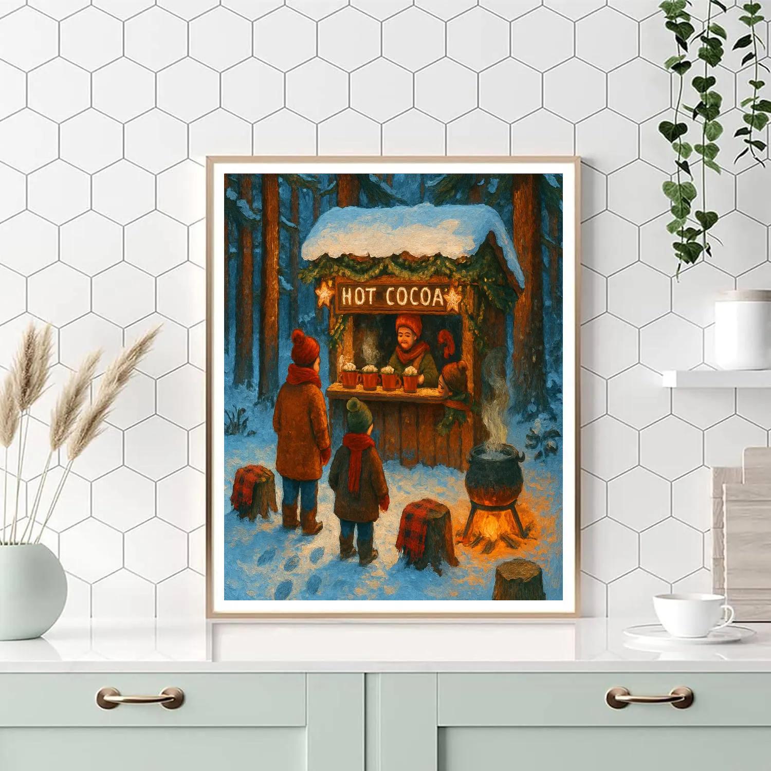Snowy Forest Hot Cocoa Stand paint by numbers