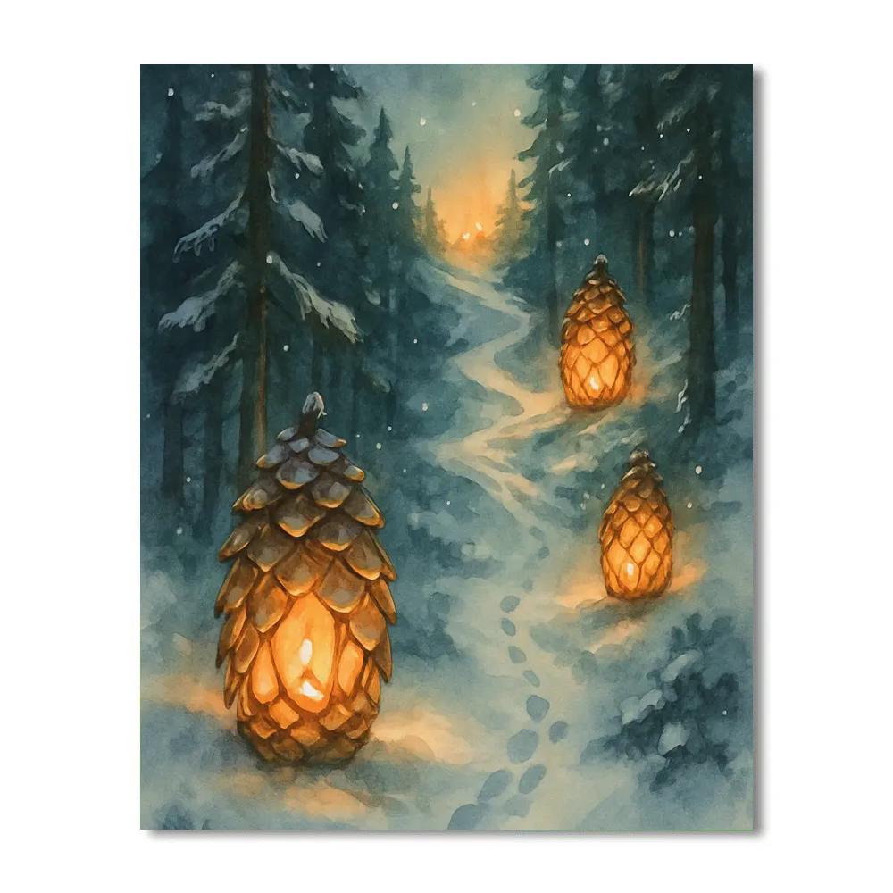 Midnight Pinecone Lantern Path painting number kit