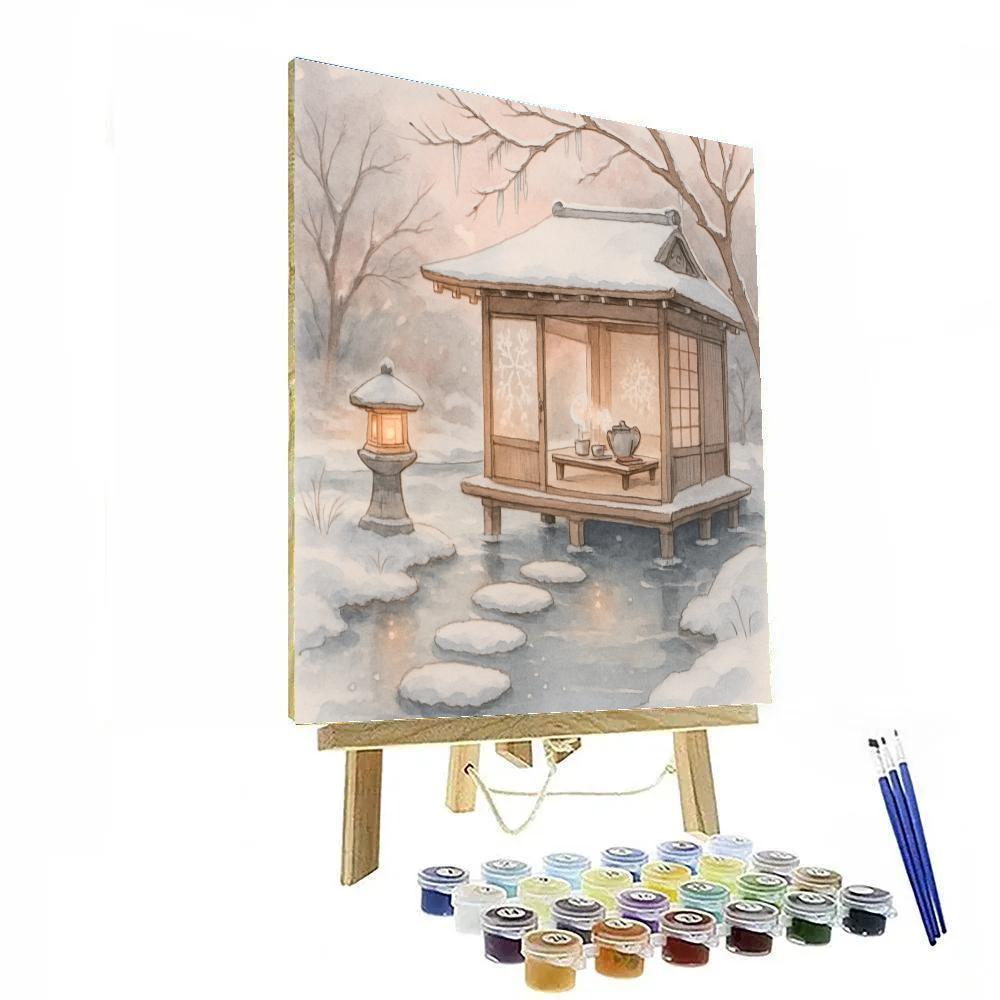 Frozen Tea House On The Garden Pond DIY paint by numbers