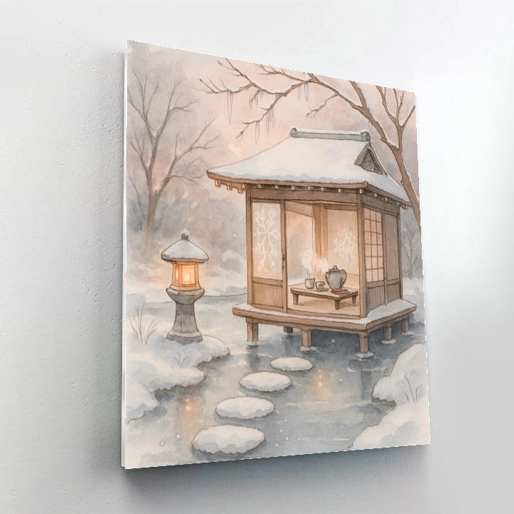 Frozen Tea House On The Garden Pond DIY paint by numbers