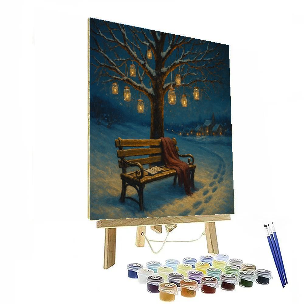 Snow Poet Bench Under The Lantern Tree Number painting
