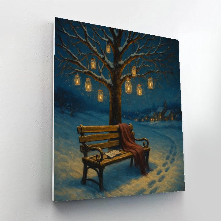 Snow Poet Bench Under The Lantern Tree Number painting