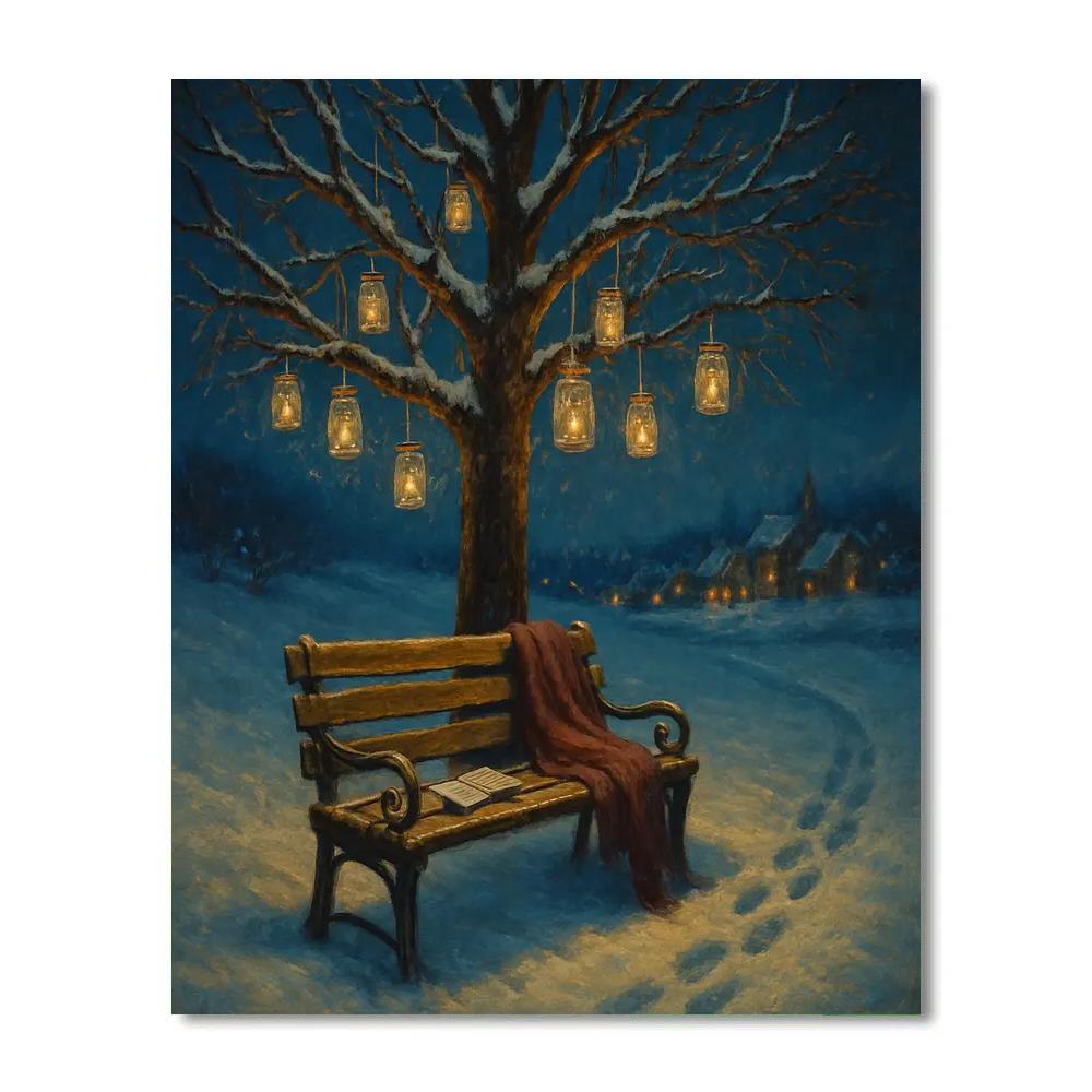 Snow Poet Bench Under The Lantern Tree Number painting