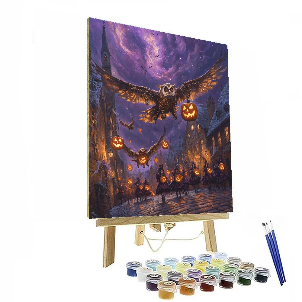 Lantern Parade With Spooky Clockwork Owls DIY paint by numbers