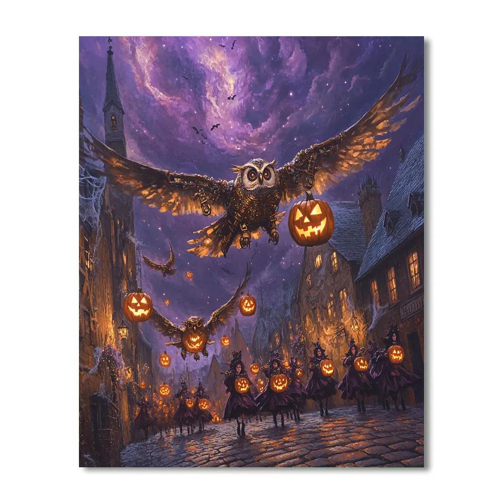 Lantern Parade With Spooky Clockwork Owls DIY paint by numbers
