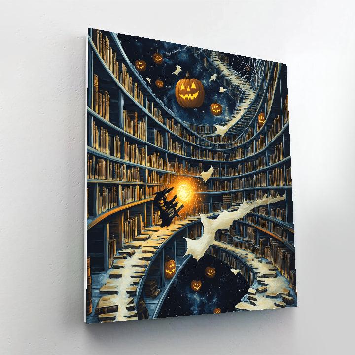 Midnight Library Of The Wandering Halloween Tomes paint by color