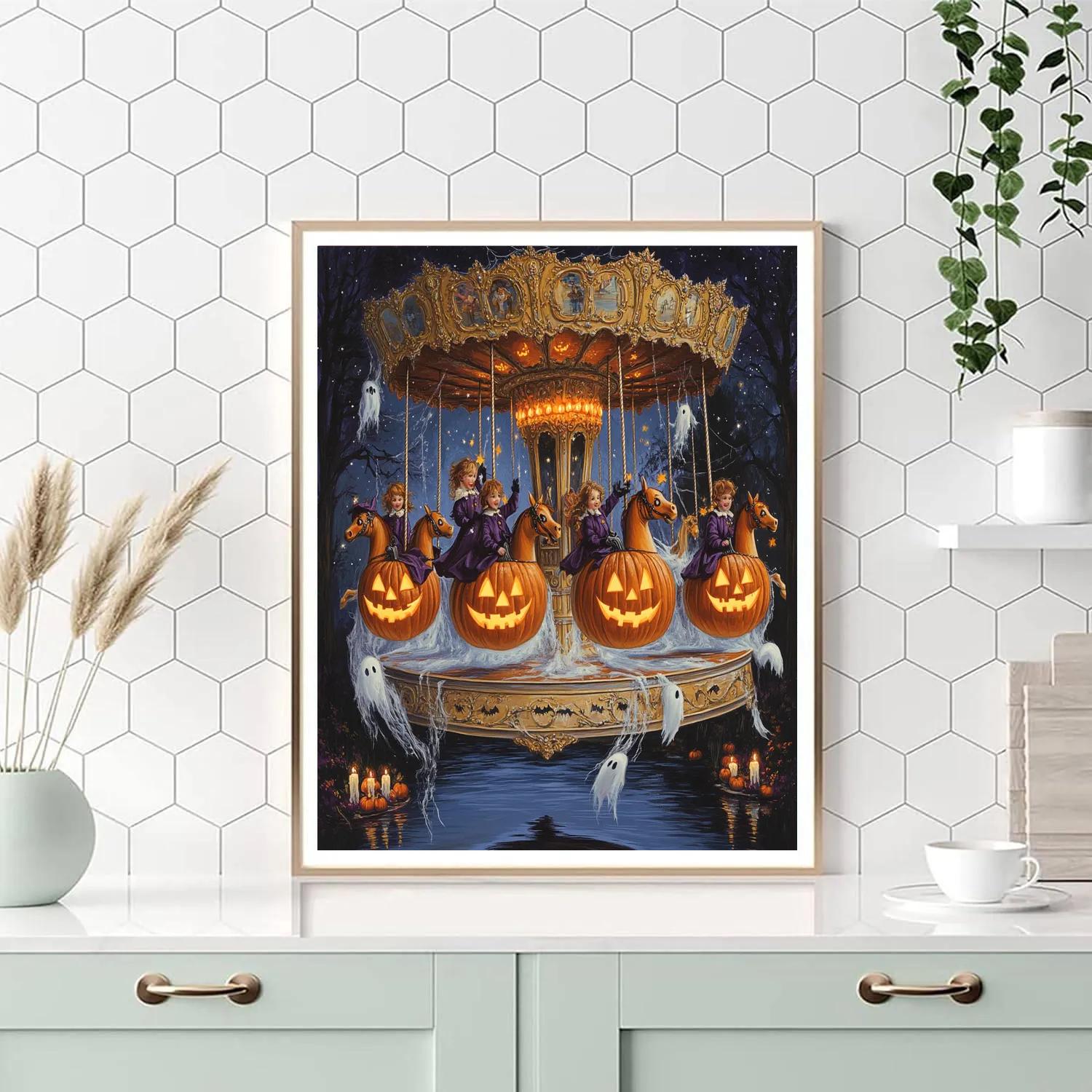 Carousel Of Jack O Lantern Dreams Spooky paint by number