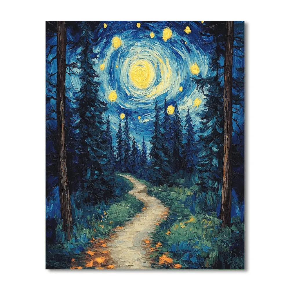 Van Gogh Inspired Starry Forest Path Numbered painting kits