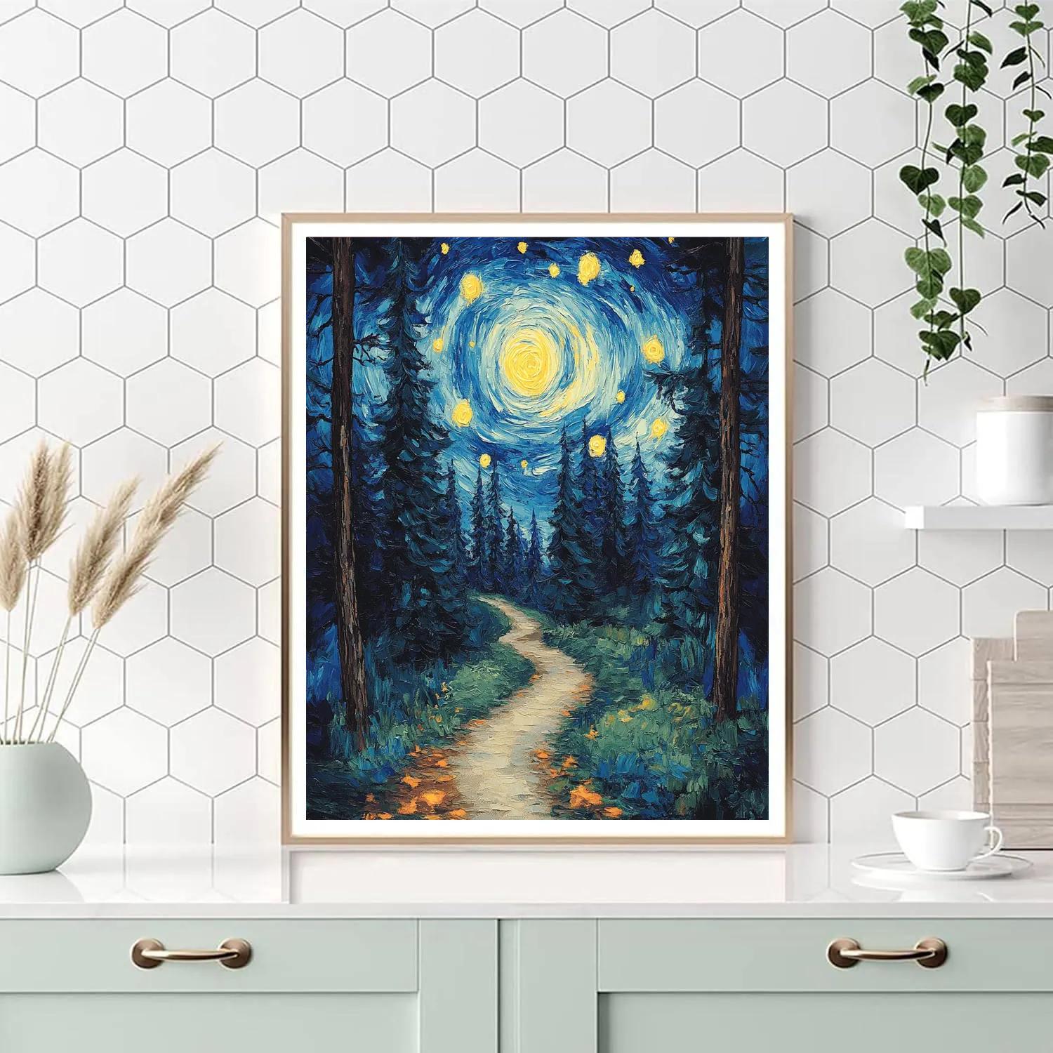 Van Gogh Inspired Starry Forest Path Numbered painting kits