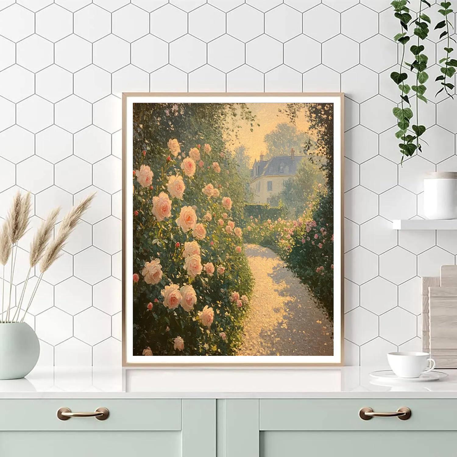 Monet Inspired Morning Garden Roses Paint by numbers art
