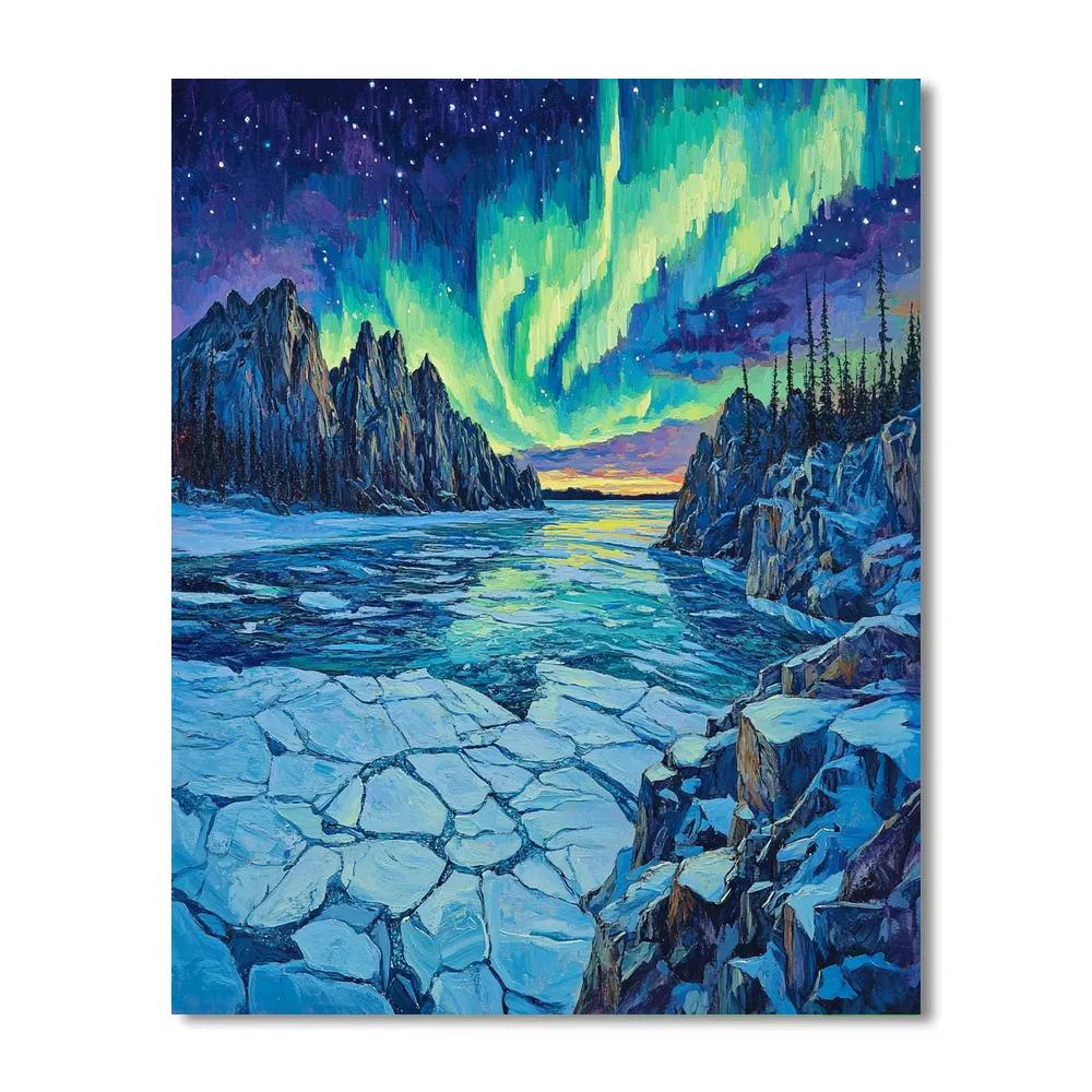 A.Y. Jackson Inspired Aurora Over Arctic Shield DIY paint by numbers