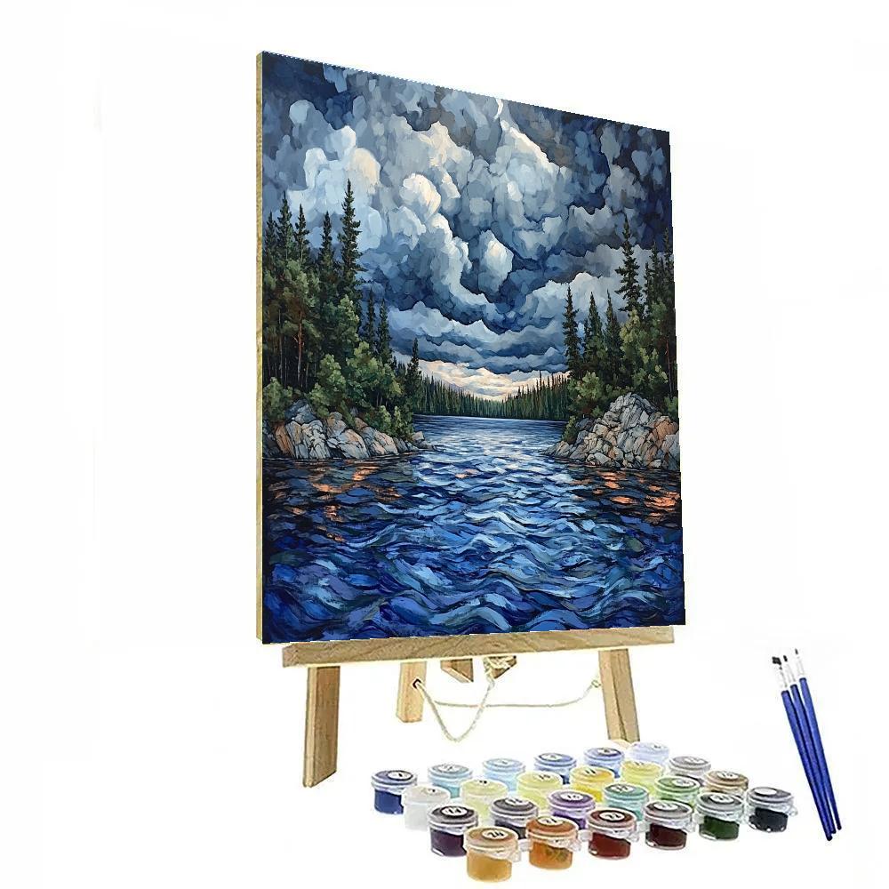 A.Y. Jackson Inspired Thunderclouds Above Pine Rimmed Lake DIY paint by numbers