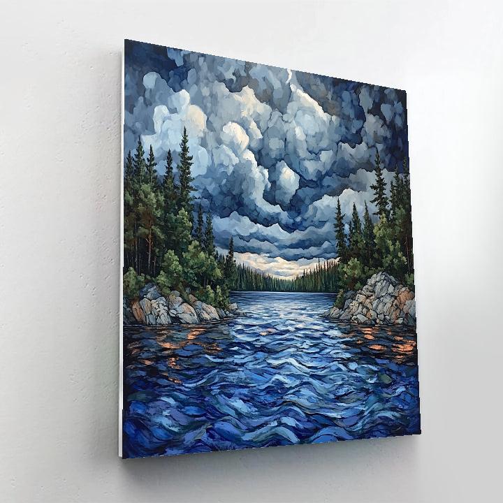 A.Y. Jackson Inspired Thunderclouds Above Pine Rimmed Lake DIY paint by numbers