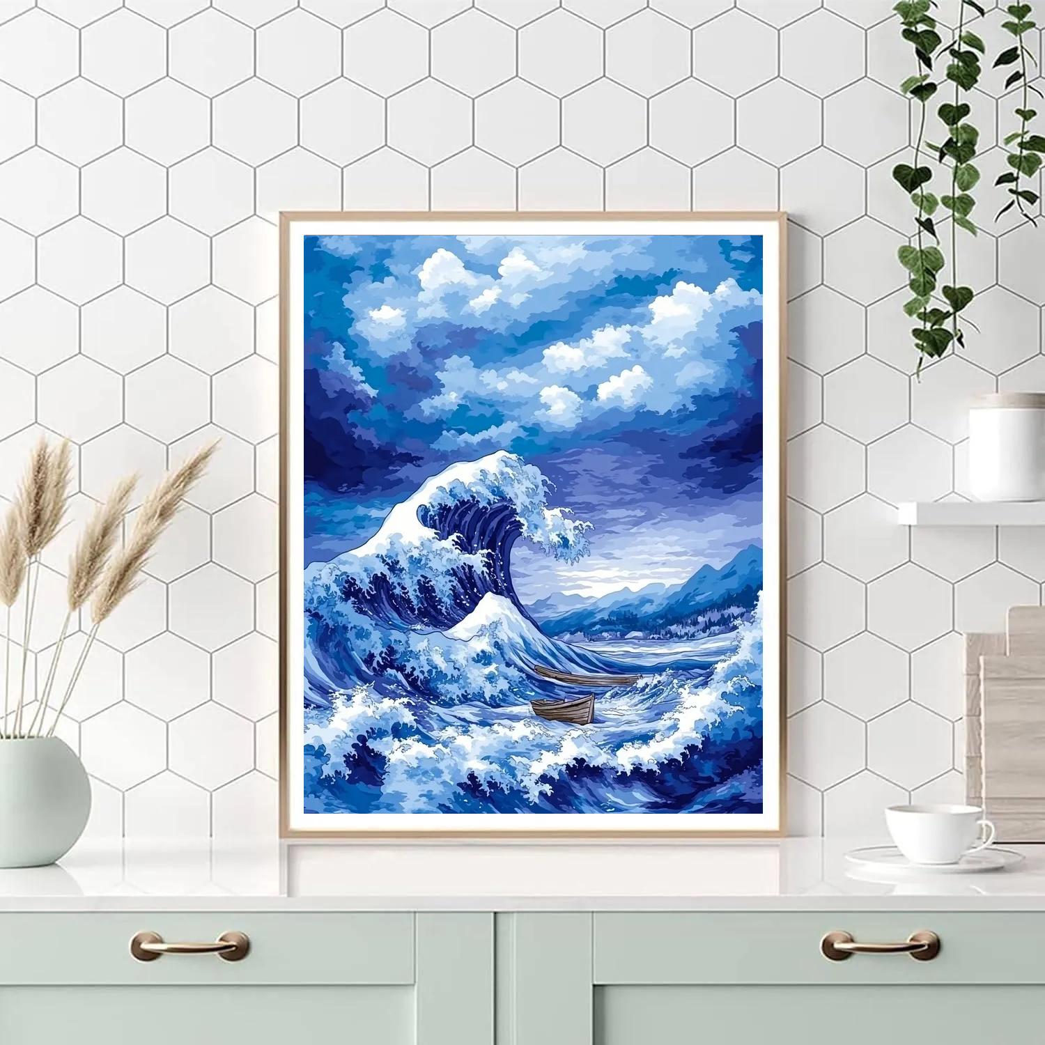 Hokusai Inspired Thunderstorm Over Sea DIY paint by numbers