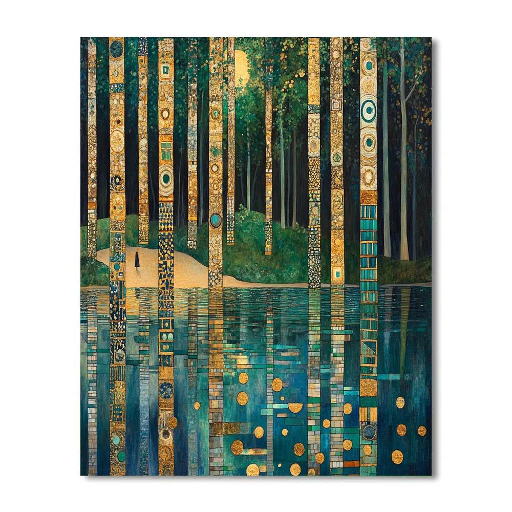 Gustav Klimt Inspired Golden Forest Lake Paint by numbers kits
