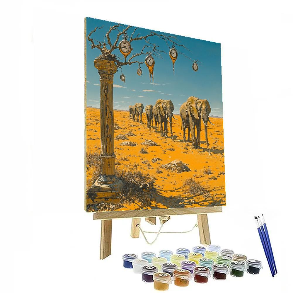 Salvador Dali Inspired Surreal Desert Elephants Number painting