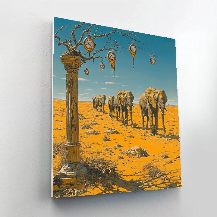 Salvador Dali Inspired Surreal Desert Elephants Number painting