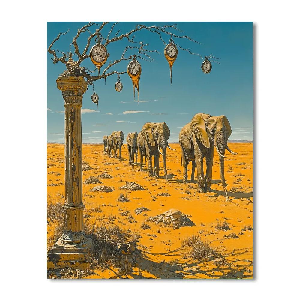 Salvador Dali Inspired Surreal Desert Elephants Number painting