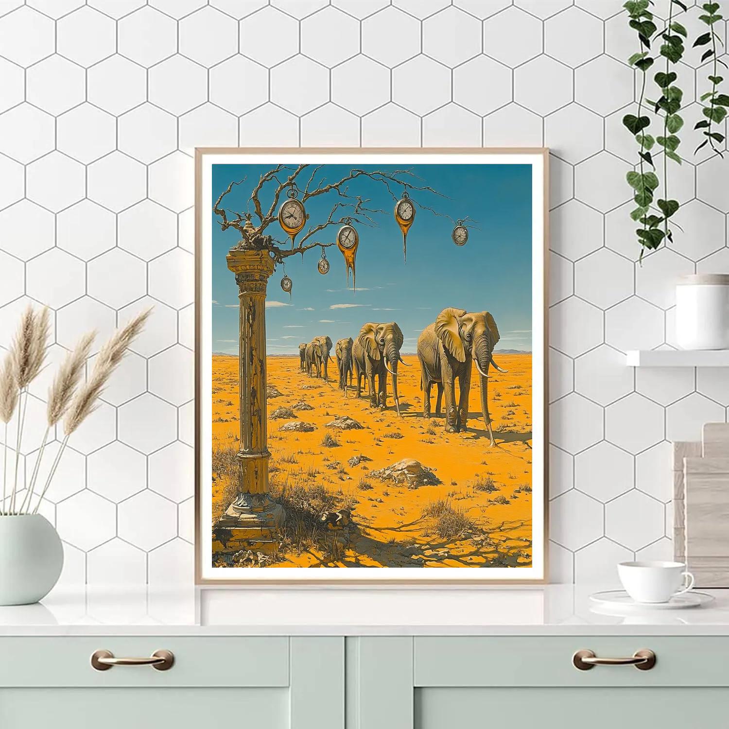 Salvador Dali Inspired Surreal Desert Elephants Number painting