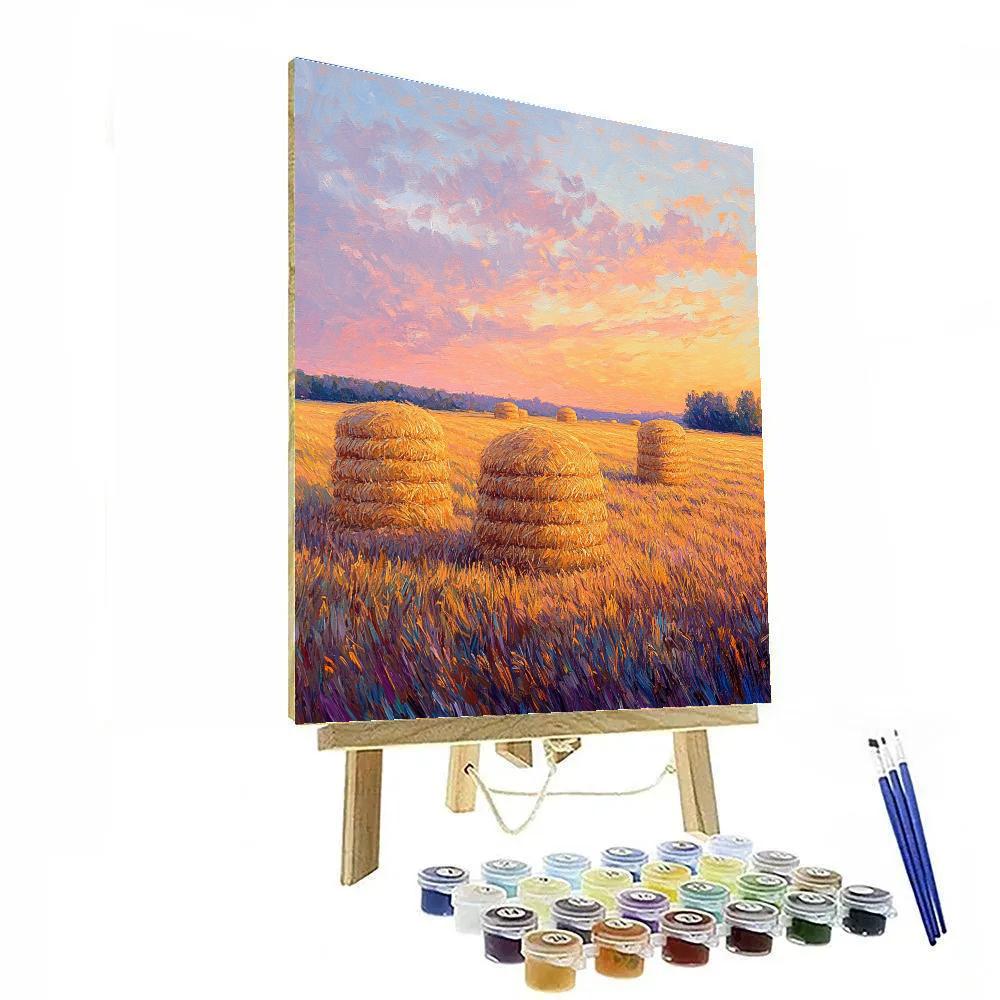 Claude Monet Inspired Golden Hayfields At Sunset DIY paint by numbers