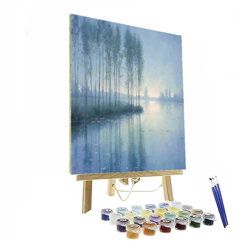 Claude Monet Inspired Misty Riverbank Poplars Numbered painting kits