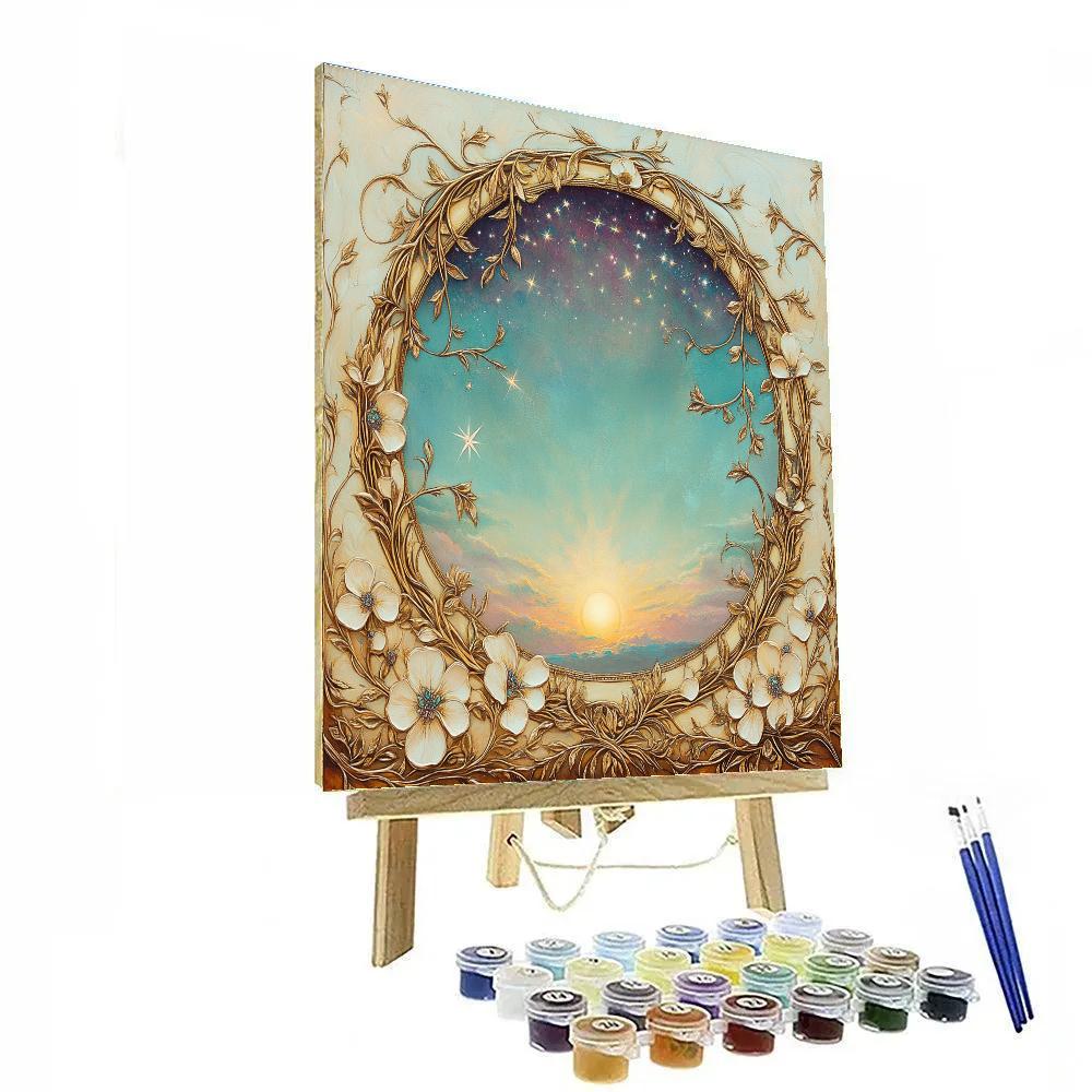 Alphonse Mucha Inspired Celestial Floral Eclipse painting number kit