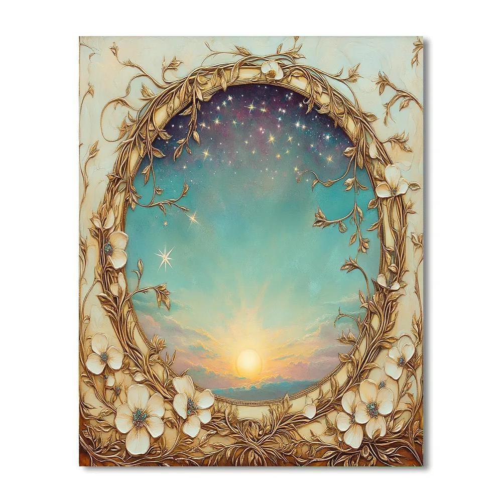 Alphonse Mucha Inspired Celestial Floral Eclipse painting number kit