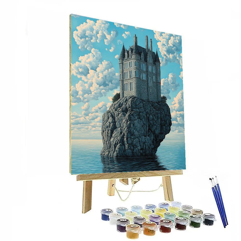 Rene Magritte Inspired Floating Castle Clouds paint by color