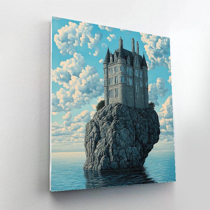 Rene Magritte Inspired Floating Castle Clouds paint by color