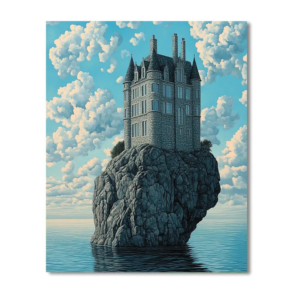 Rene Magritte Inspired Floating Castle Clouds paint by color