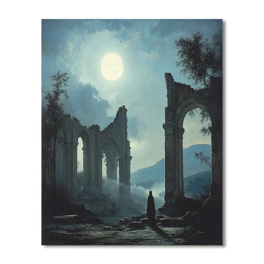 Caspar David Friedrich Inspired Moonlit Ruins paint by number