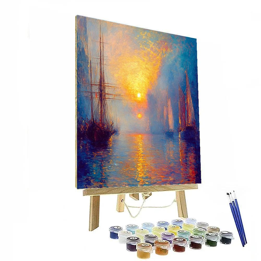 Turner Inspired Fiery Harbor Sunset Number painting