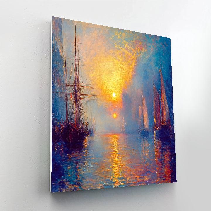 Turner Inspired Fiery Harbor Sunset Number painting