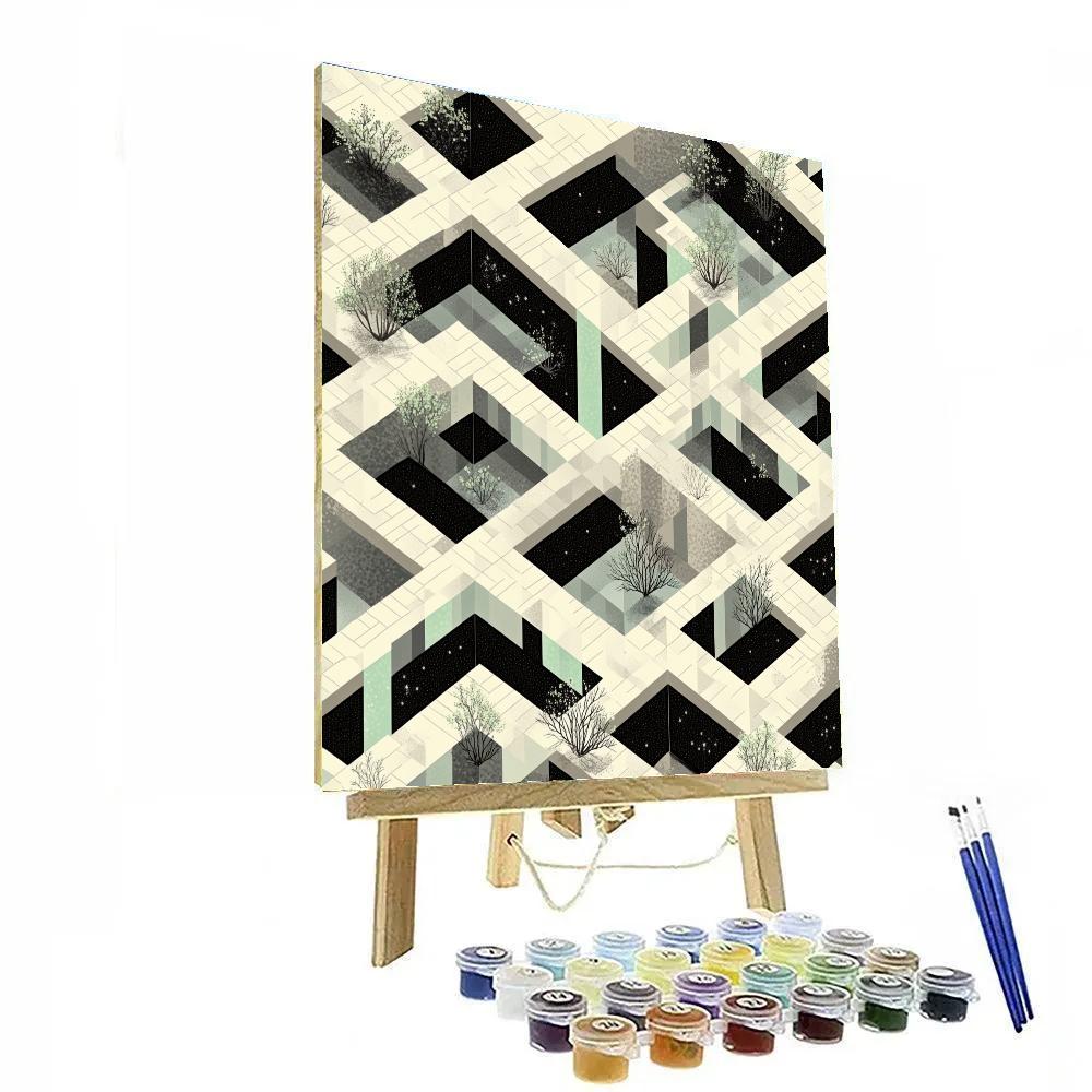 M.C. Escher Inspired Paradox Garden Of Symmetric Tiles paint by color