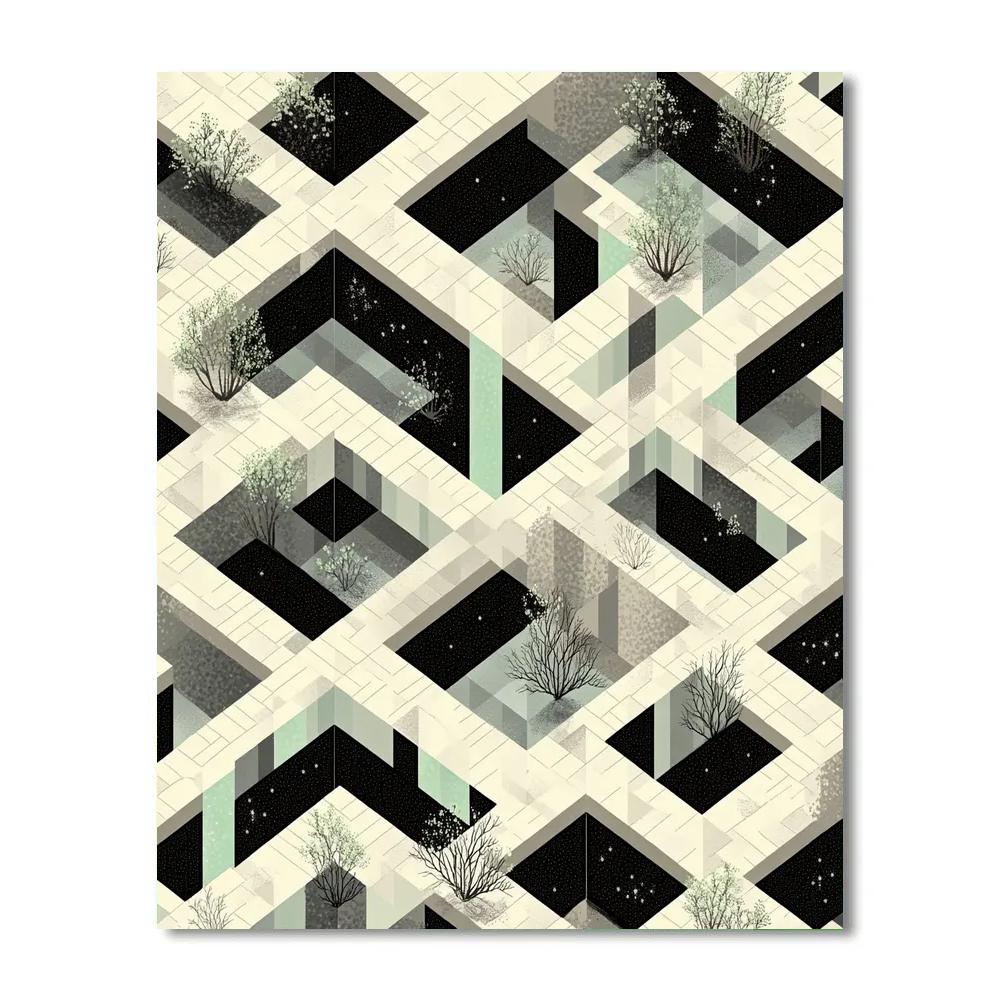M.C. Escher Inspired Paradox Garden Of Symmetric Tiles paint by color