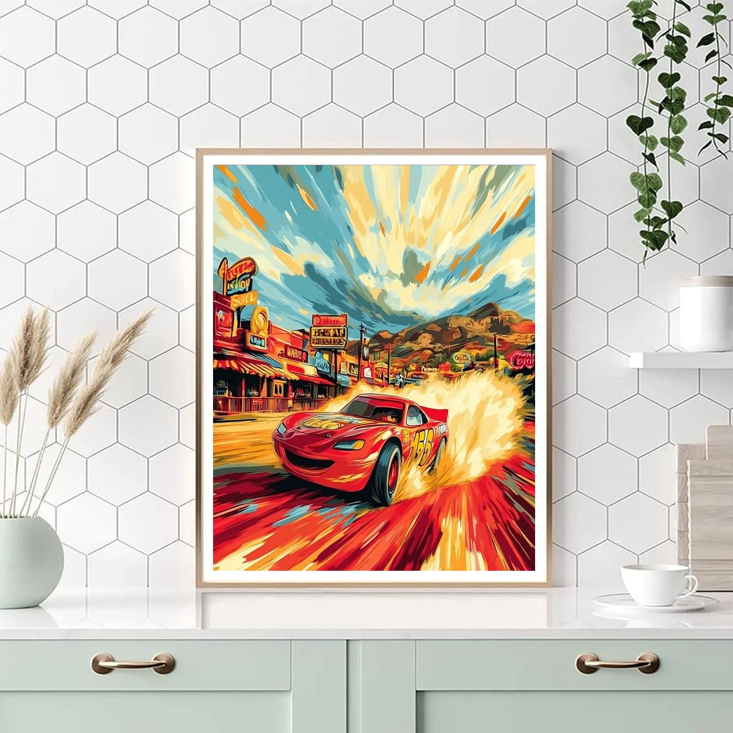 Lightning McQueens Radiator Springs Race Disney Inspired Number painting