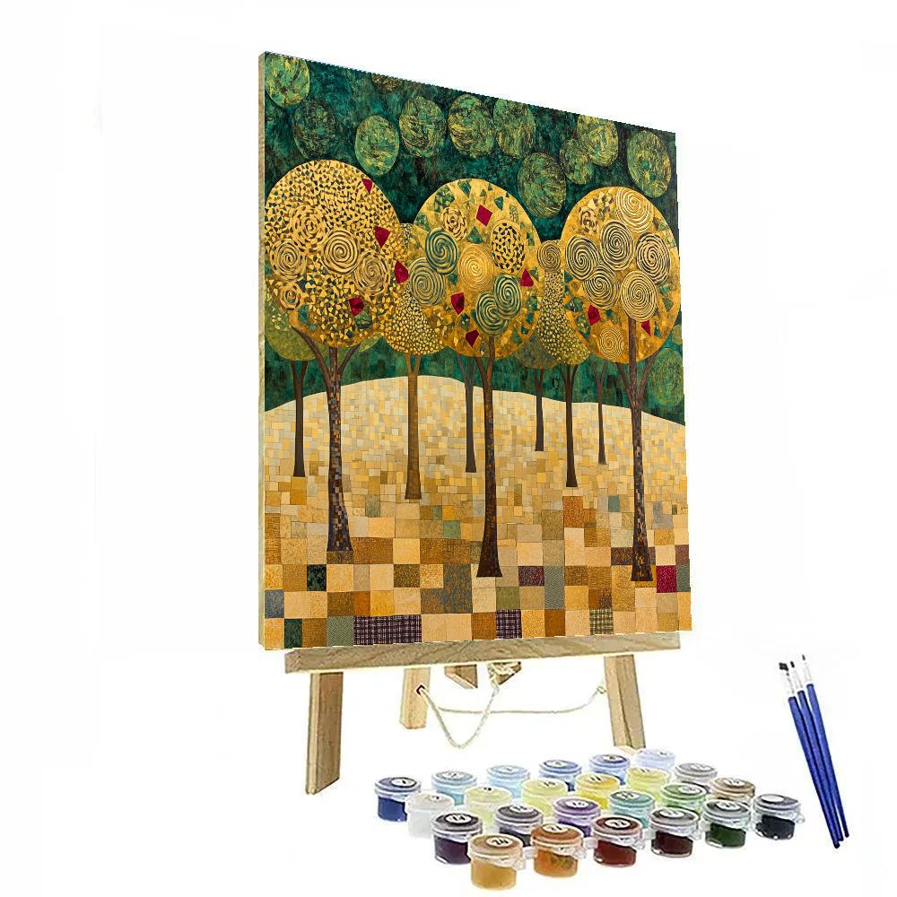 Gustav Klimt Inspired Golden Orchard In Patterns Paint by numbers kits