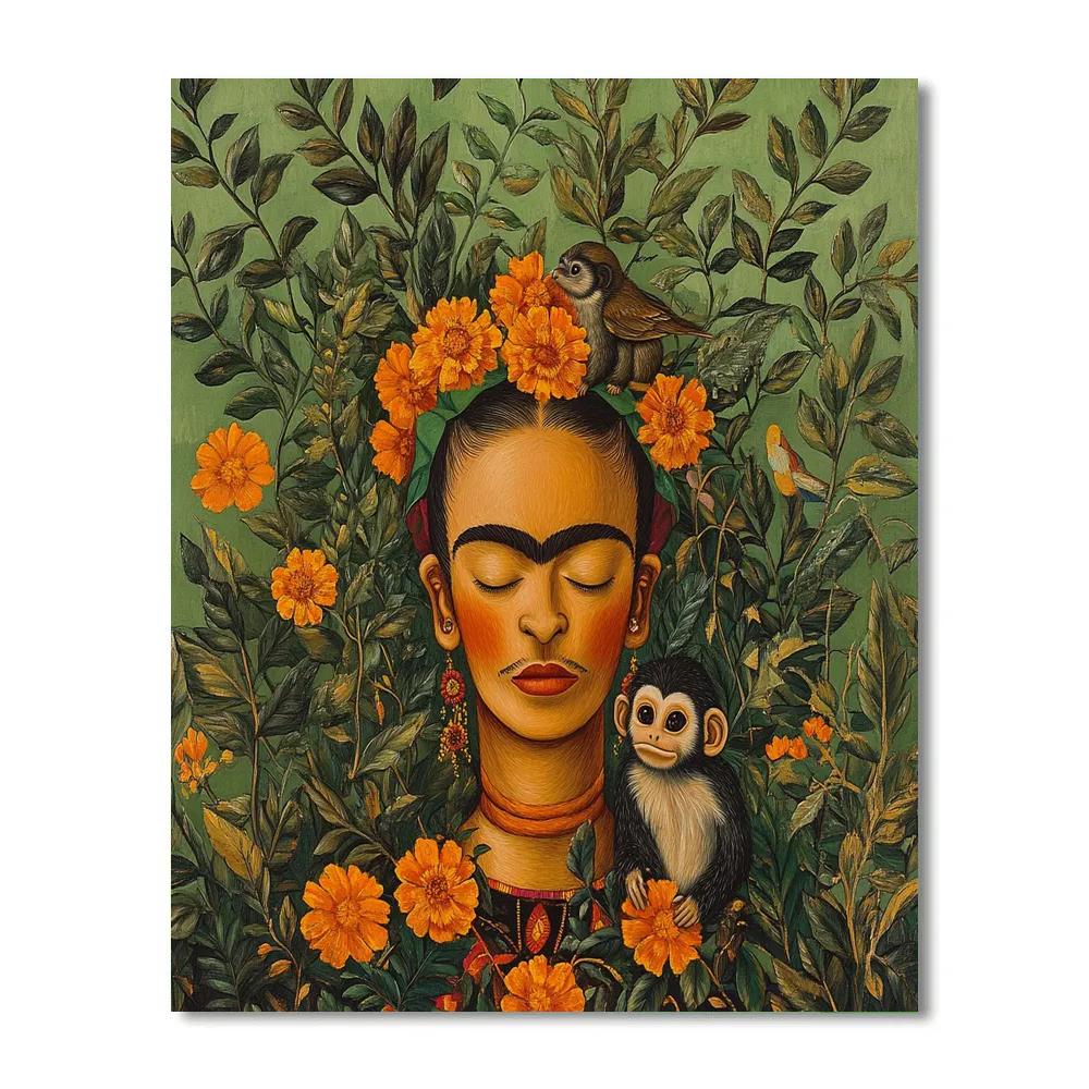 Frida Kahlo Inspired Symbolic Garden Self paint by color