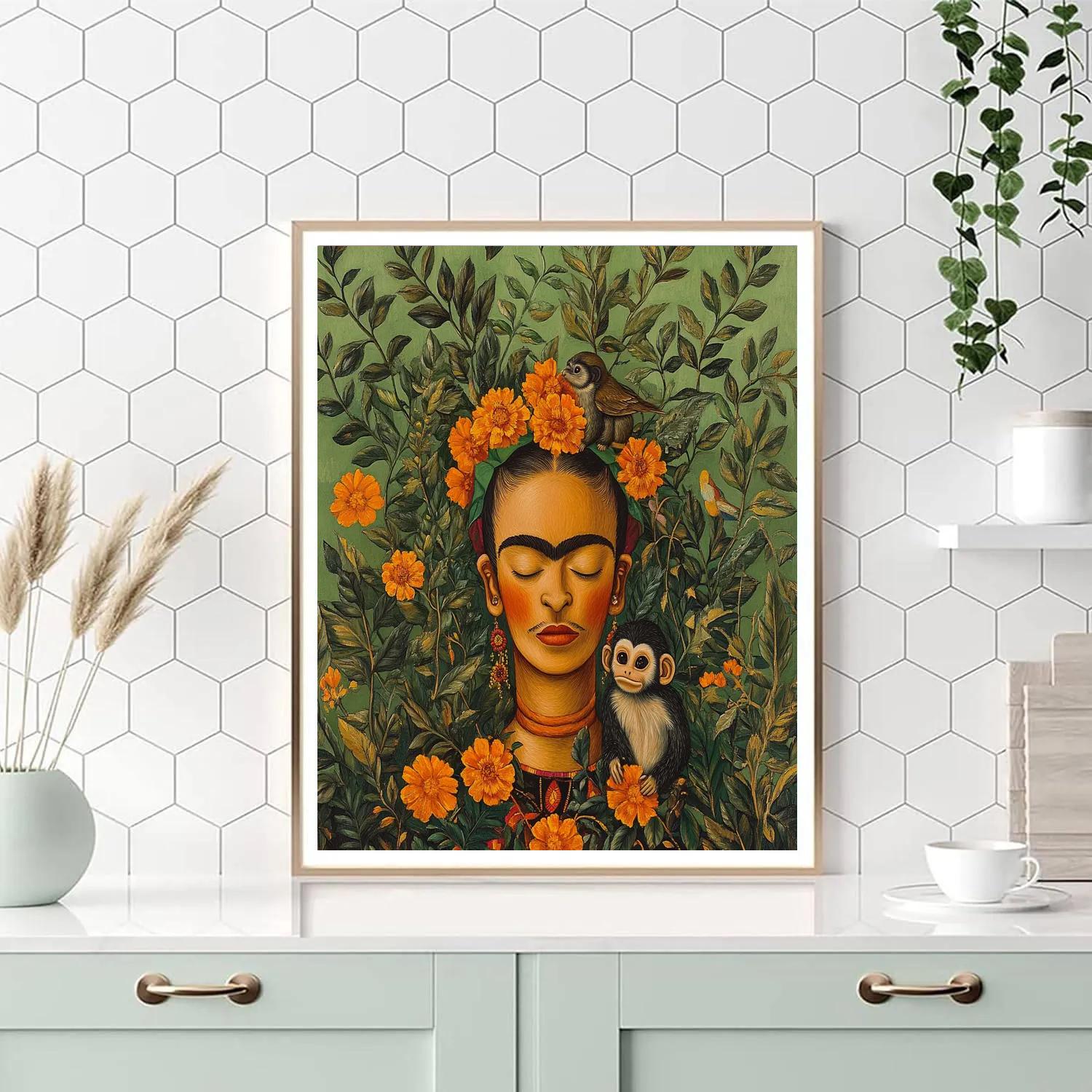 Frida Kahlo Inspired Symbolic Garden Self paint by color
