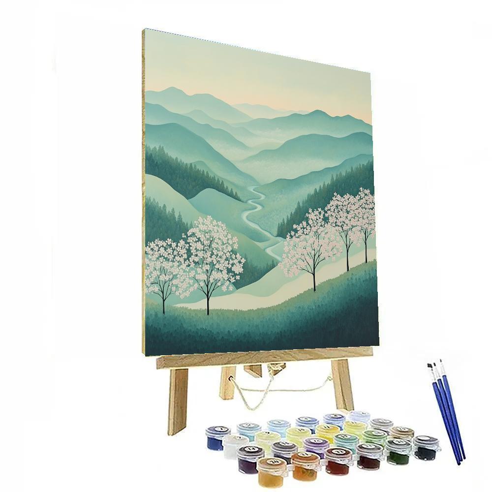 Hiroshige Inspired Spring Mists On Distant Sakura Ridge paint by numbers