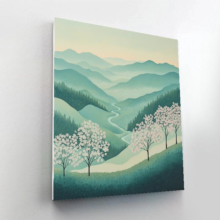 Hiroshige Inspired Spring Mists On Distant Sakura Ridge paint by numbers
