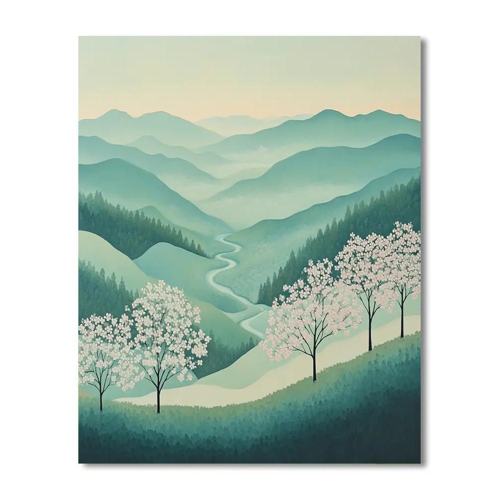 Hiroshige Inspired Spring Mists On Distant Sakura Ridge paint by numbers